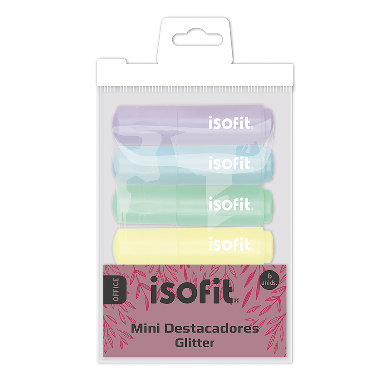 DESTACADOR MINI 6 COLORES GLITTER ISOFIT