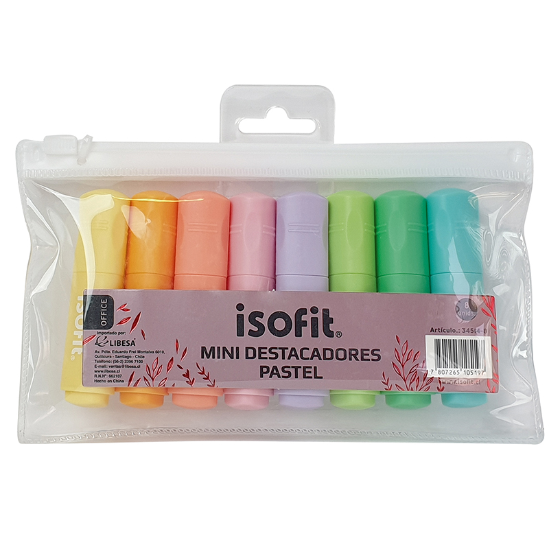 Destacador mini 8 colores pasteles ISOFIT