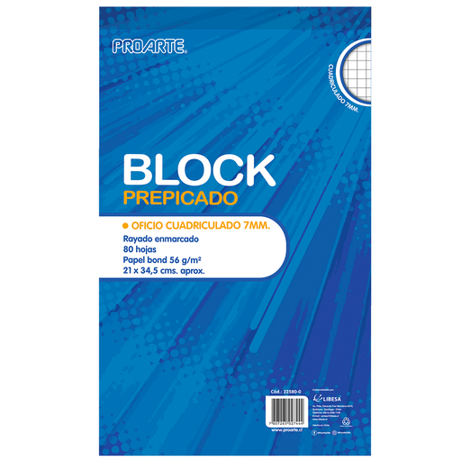 [22580-0] BLOCK APUNTE OFICIO HOJA BLANCA CUADRICULADO