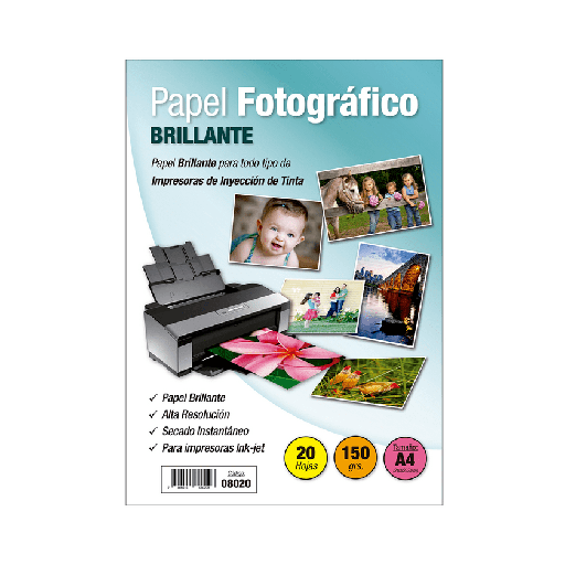 [14193] PAPEL FOTO BRILLANT INKJET A-4 150GR 20HJ